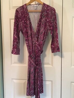 Magenta Printed Long Sleeve Wrap Dress